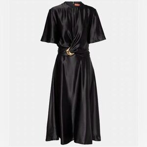 Altuzarra “Honey Dress” Black Silk Midi Dress with Gold Accent NWT